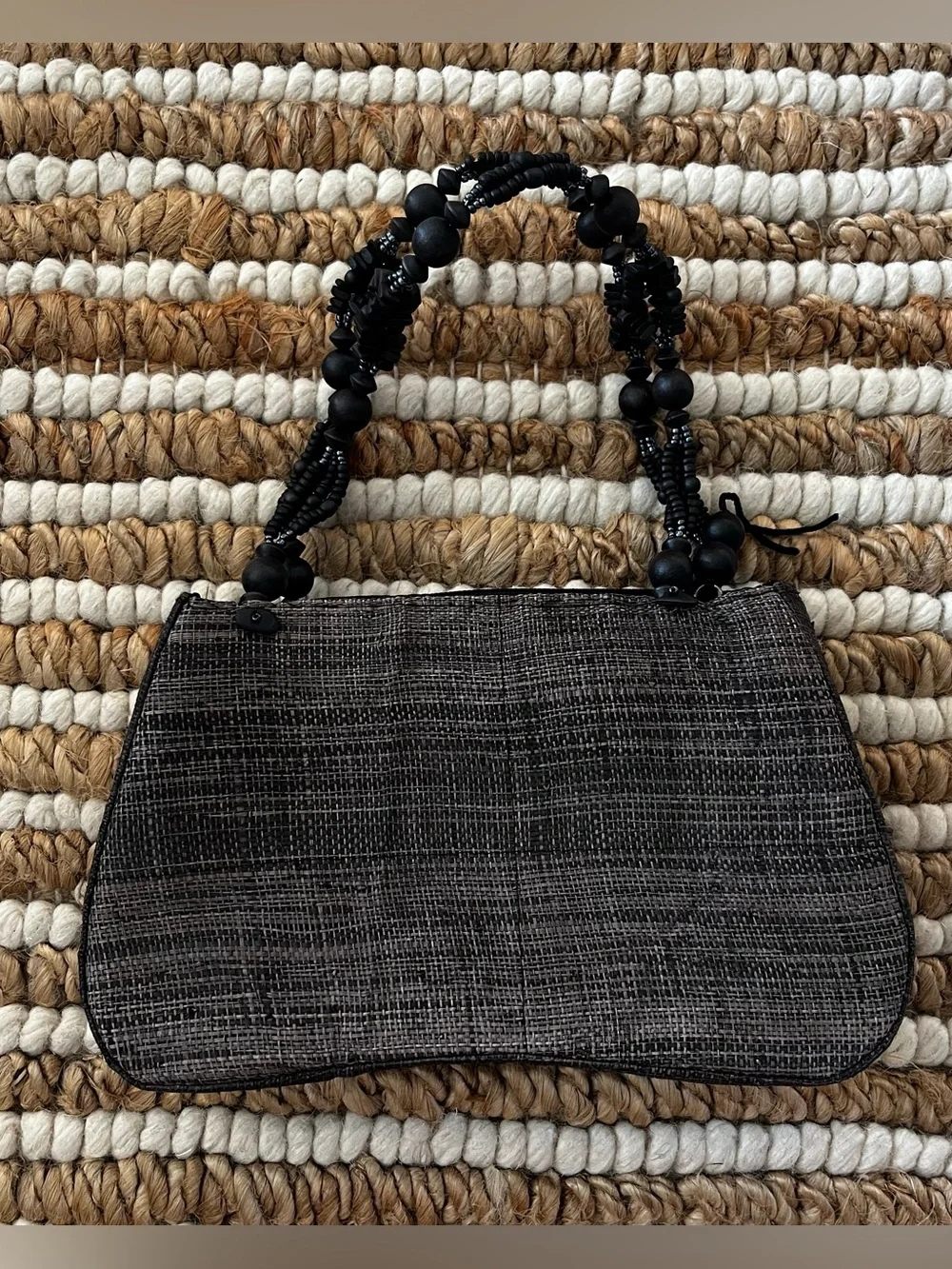 Vintage Handcrafted Black and Brown wooden Beaded Evening mini Bag